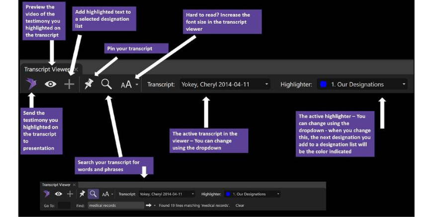 Transcript Viewer Toolbar
