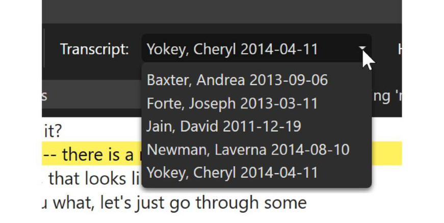 Transcripts dropdown box