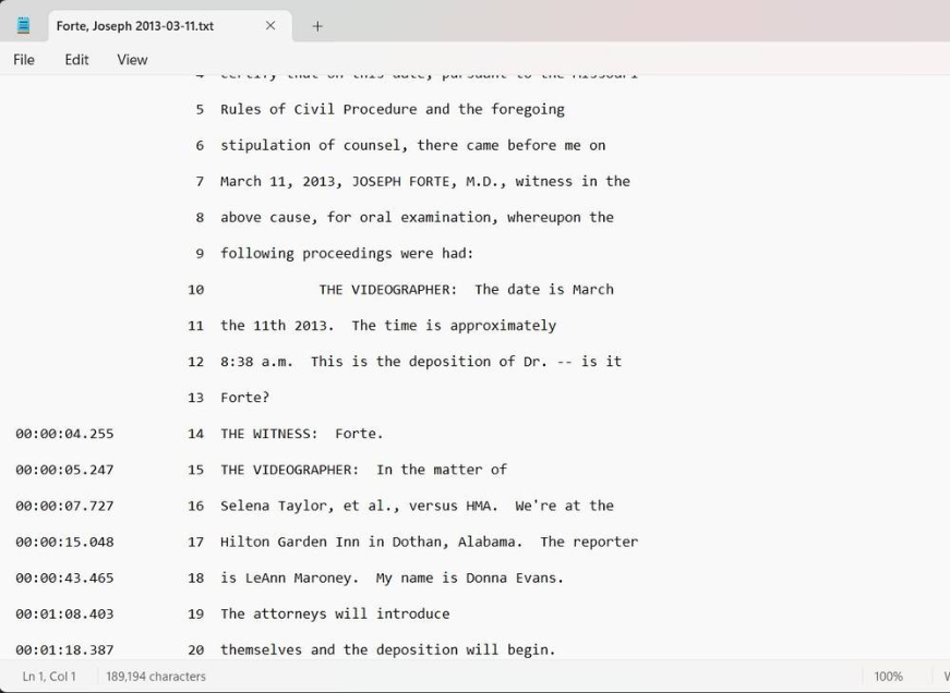 Exported transcript text output