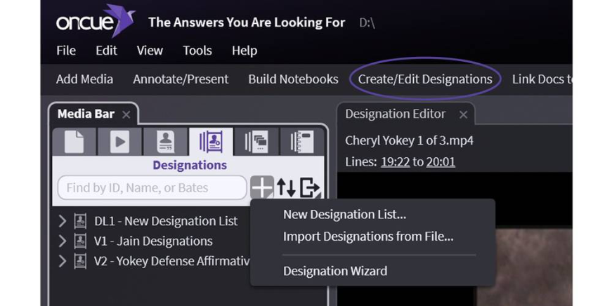 Selecting New Designation List from the Media Bar