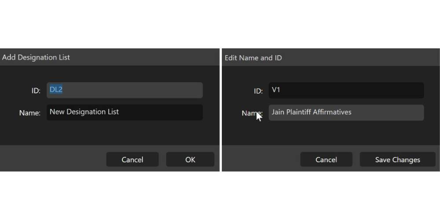 Dialogue box to change the ID and Name