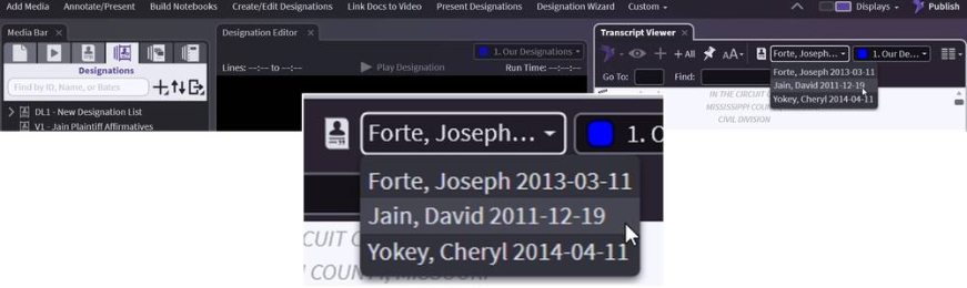 Selecting a Transcript from the Media Bar