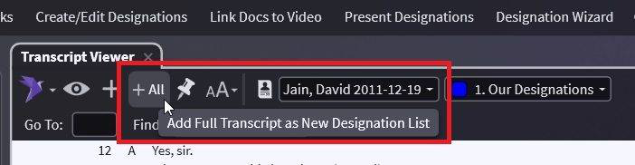 A designation list of the entire deposition