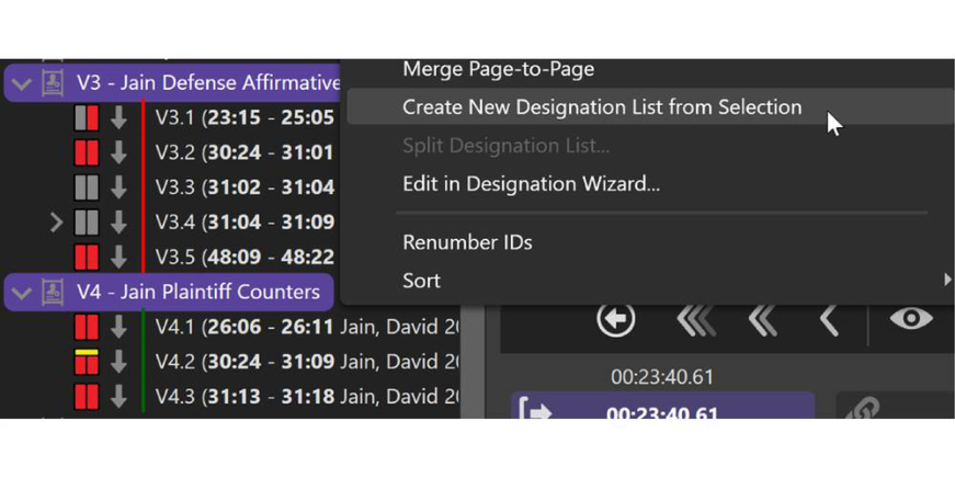 Create New Designation List from Selection option