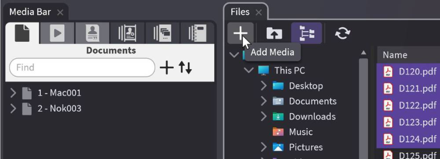 Dragging files into the Documents section of the Media Bar