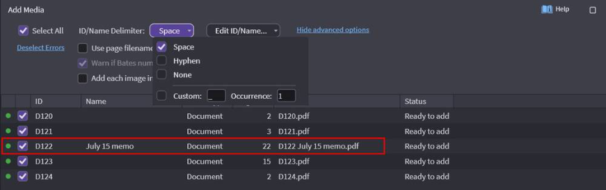 ID and Name delimiter example