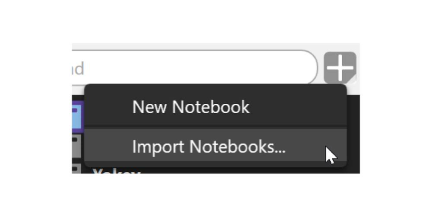 Selecting Import Notebooks from the plus sign