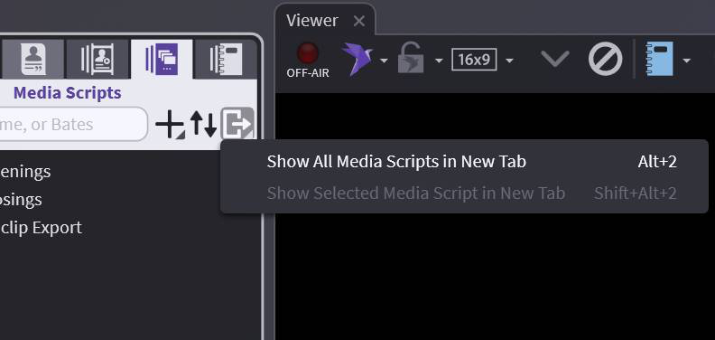 Media Script open in a Sidebar pane