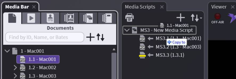 Dragging media into the Media Script