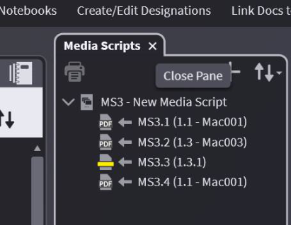 Closing the Media Script pane