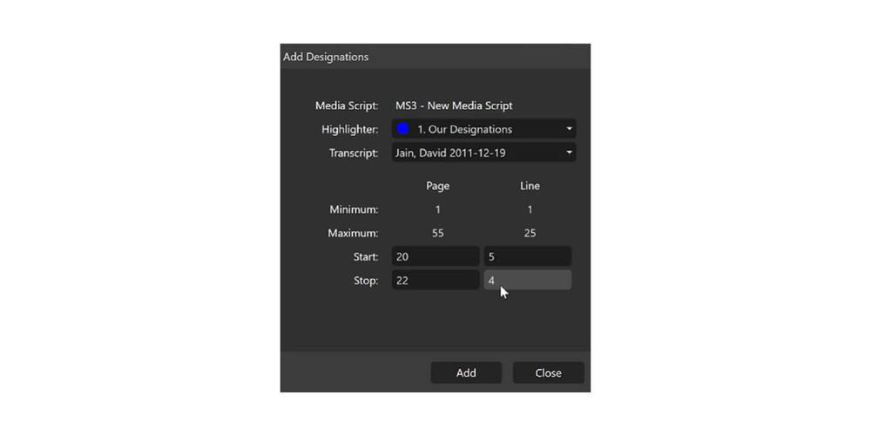 Right-click menu Add Designations option