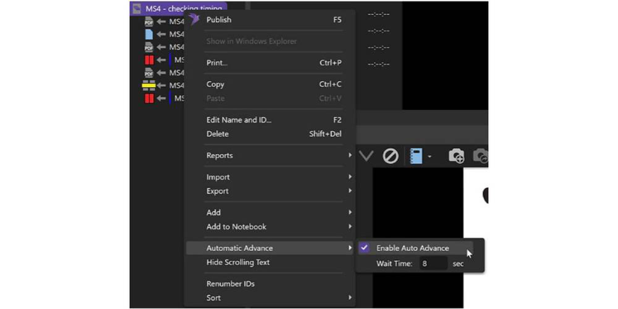 Selecting Automatic Advance from the right-click menu