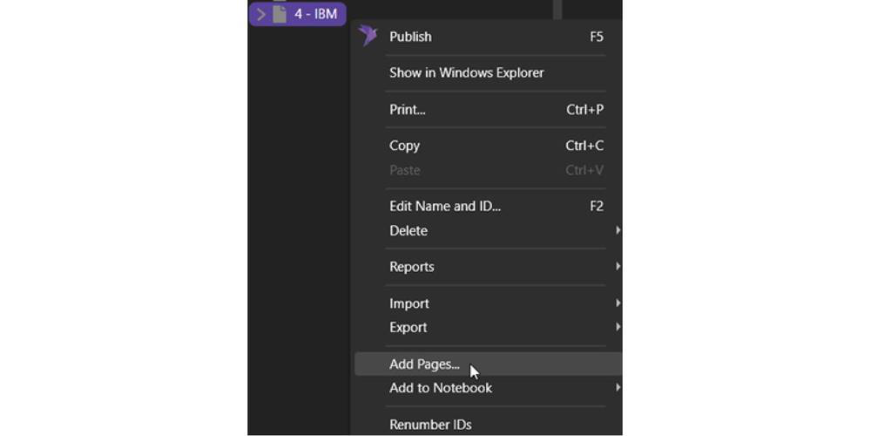 Right-click menu with Add Pages