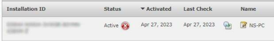Clicking the X to deactivate an installation