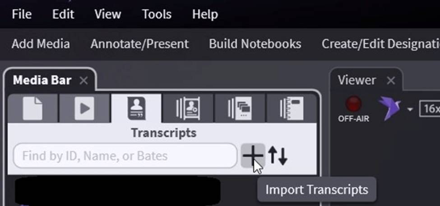 Clicking the plus sign on Transcripts tab