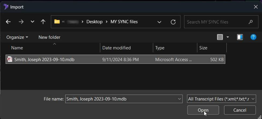 Browsing to select a sync file