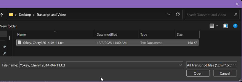 Choosing your transcript in OnCue