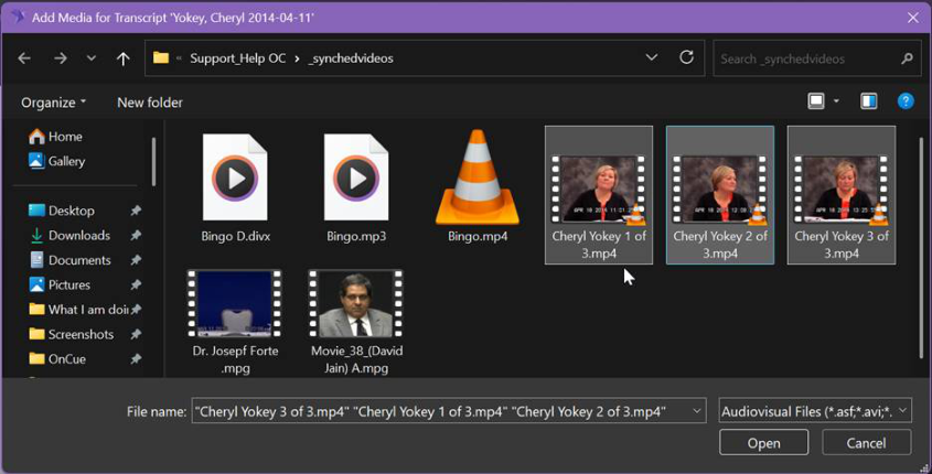 Selecting the video in the synchedvideos folder