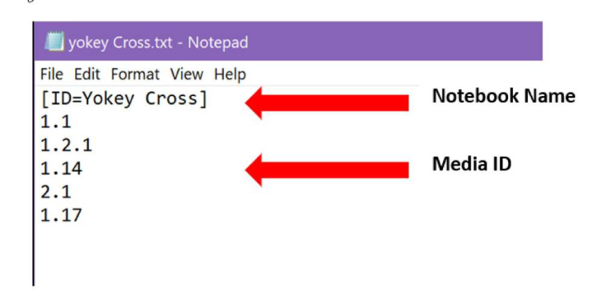 Text file listing exhibits for a Notebook