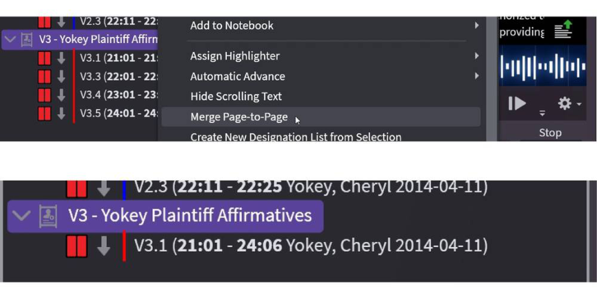 Selecting Merge Page-to-Page from the right-click menu