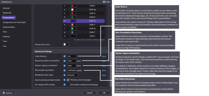 Media resolution and preload preferences
