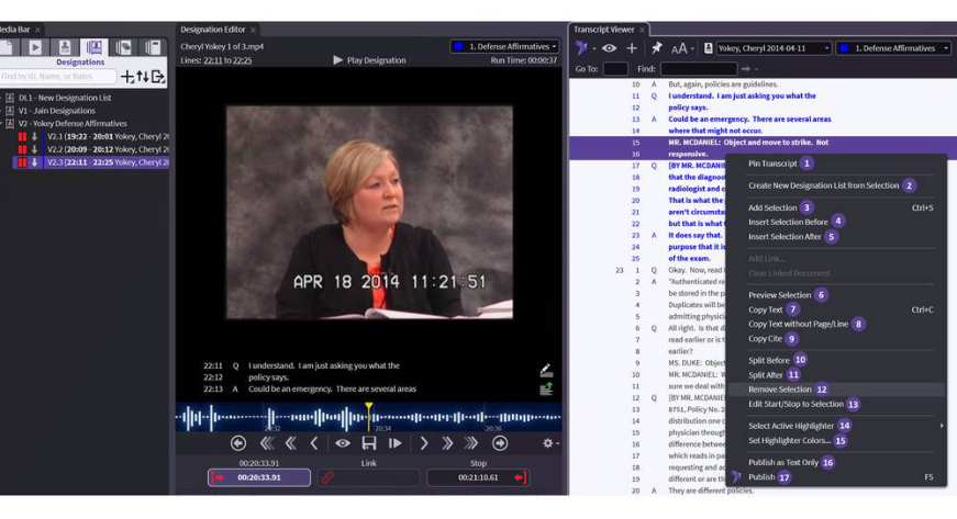 Transcript Viewer right-click menu