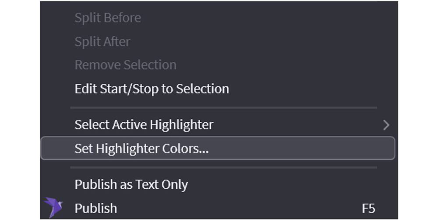 Set Highlighter Colors right-click option