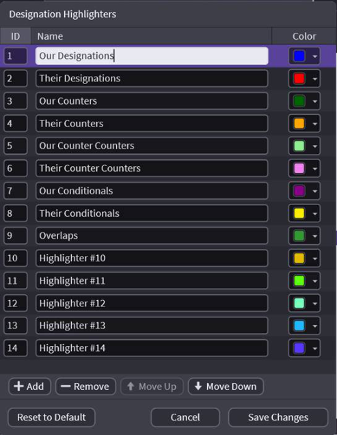 Choosing highlighter colors and names