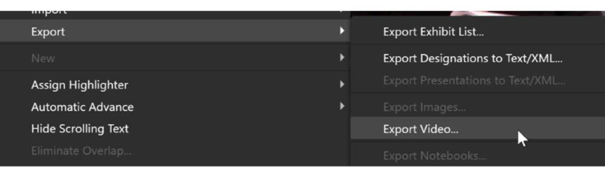 Export menu options for a designation list