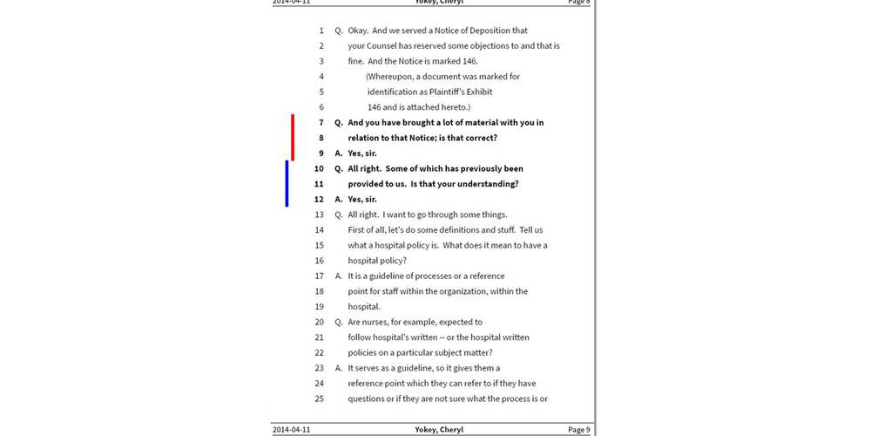 Transcript Report with color-coded vertical bars