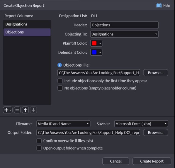 Adding an Objections column and browsing the text file