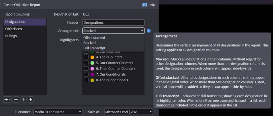 Report arrangement options