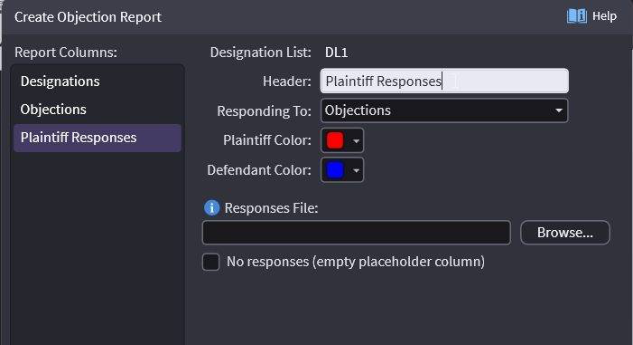 Objection report header options