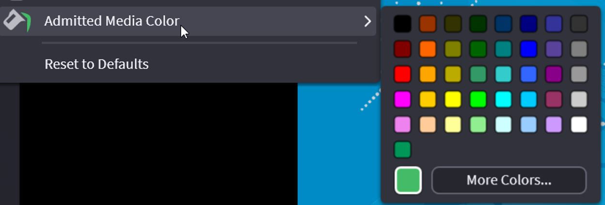 Color settings for admitted media indicators